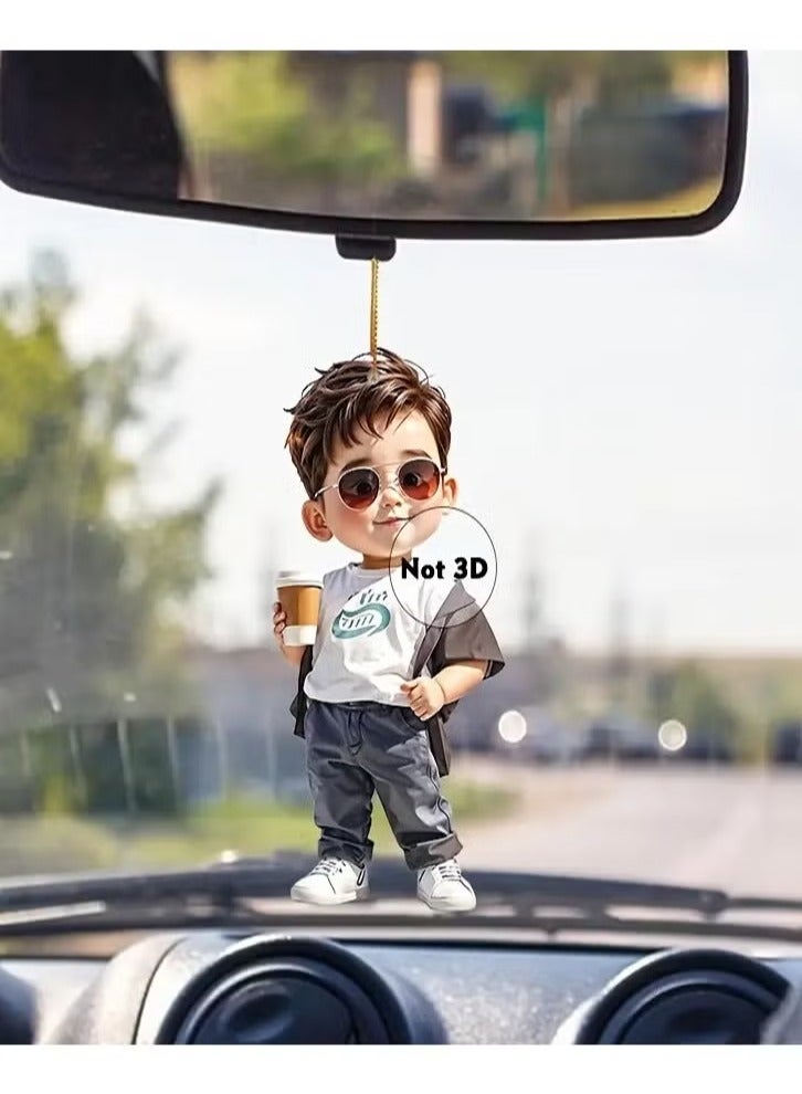 Generic Cute Child Car Mirror Hanging Ornament and Keychain - Waterproof 2D Acrylic Accessory to Add a Magical Touch to Your Car and Keys  - Image 1
