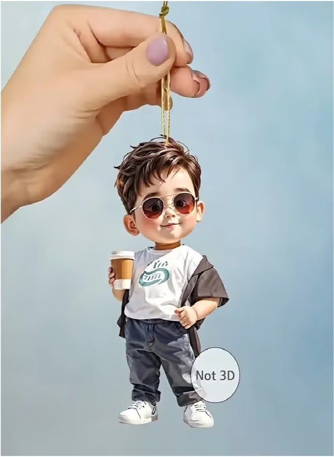 Generic Cute Child Car Mirror Hanging Ornament and Keychain - Waterproof 2D Acrylic Accessory to Add a Magical Touch to Your Car and Keys  - Image 2