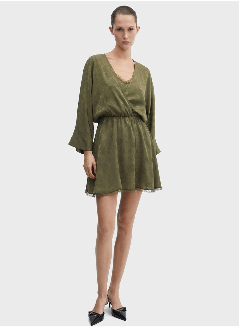 MANGO - Floral Print Flared Sleeves Surplice Neck Dress - Image 1