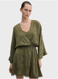 Floral Print Flared Sleeves Surplice Neck Dress