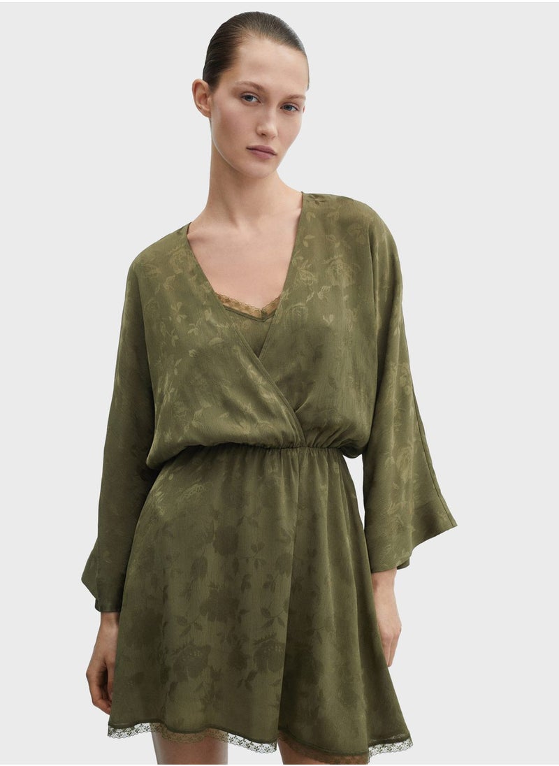 MANGO - Floral Print Flared Sleeves Surplice Neck Dress - Image 1