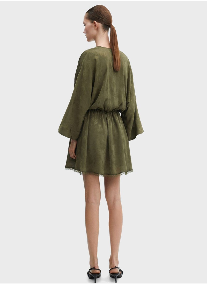 MANGO - Floral Print Flared Sleeves Surplice Neck Dress - Image 1