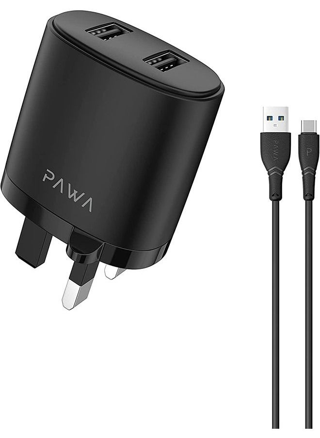 Pawa - Auto-ID Wall Charger 2.4A UK with Type-C Cable / Portable & Elegant / Secure and Saturated / wide compatibility / Fast Charger - Black - Image 1