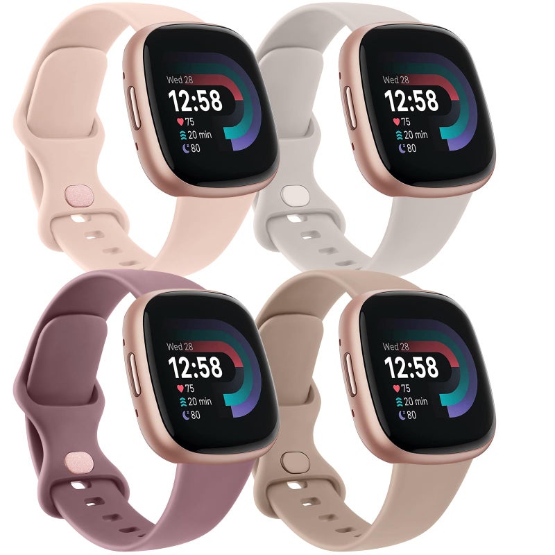 AK 4 PACK Bands Compatible with Fitbit Versa 4 & 3 Bands/Sense 2 / Sense Band Women Men, Classic Soft Straps for Fitbit Versa 4 / Versa 3 /Sense 2 / Sense Smart Watch (Small,4 Pack N) - Image 1