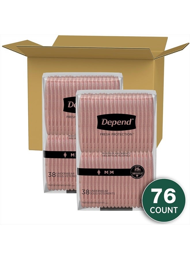 Depend Fresh Protection Adult Incontinence & Postpartum Bladder Leak Underwear for Women, Disposable, Maximum, Medium, Blush, 76 Count (2 Packs of 38), Packaging May Vary  - Image 2