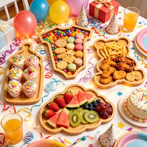 Barri Design Baby Shower Charcuterie Board Platters 4Pcs Gender Reveal Food Plates Baby Shower Food Display Fruit Tray Platter Wooden Bear Birthday Party Decorations Fillable Serving Boards for Snacks - Image 2