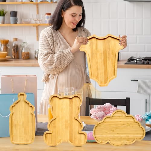 Barri Design Baby Shower Charcuterie Board Platters 4Pcs Gender Reveal Food Plates Baby Shower Food Display Fruit Tray Platter Wooden Bear Birthday Party Decorations Fillable Serving Boards for Snacks - Image 5