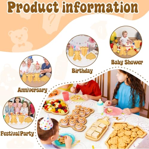 Barri Design Baby Shower Charcuterie Board Platters 4Pcs Gender Reveal Food Plates Baby Shower Food Display Fruit Tray Platter Wooden Bear Birthday Party Decorations Fillable Serving Boards for Snacks - Image 4