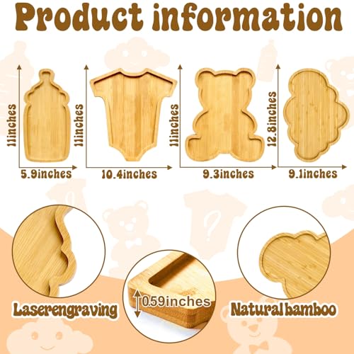 Barri Design Baby Shower Charcuterie Board Platters 4Pcs Gender Reveal Food Plates Baby Shower Food Display Fruit Tray Platter Wooden Bear Birthday Party Decorations Fillable Serving Boards for Snacks - Image 3
