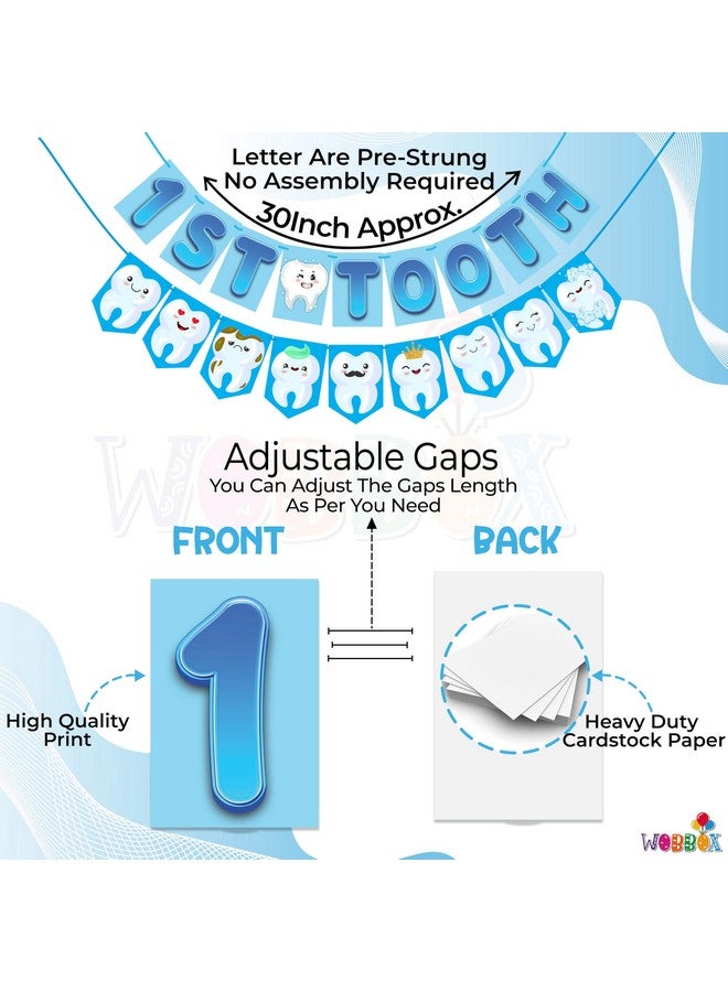 Wobbox 1st Cartoon Tooth Bunting Banner, Blue Colour Gredient with Stylish Font, First Tooth Decoartion, Happy Birthday Decoration - Image 3