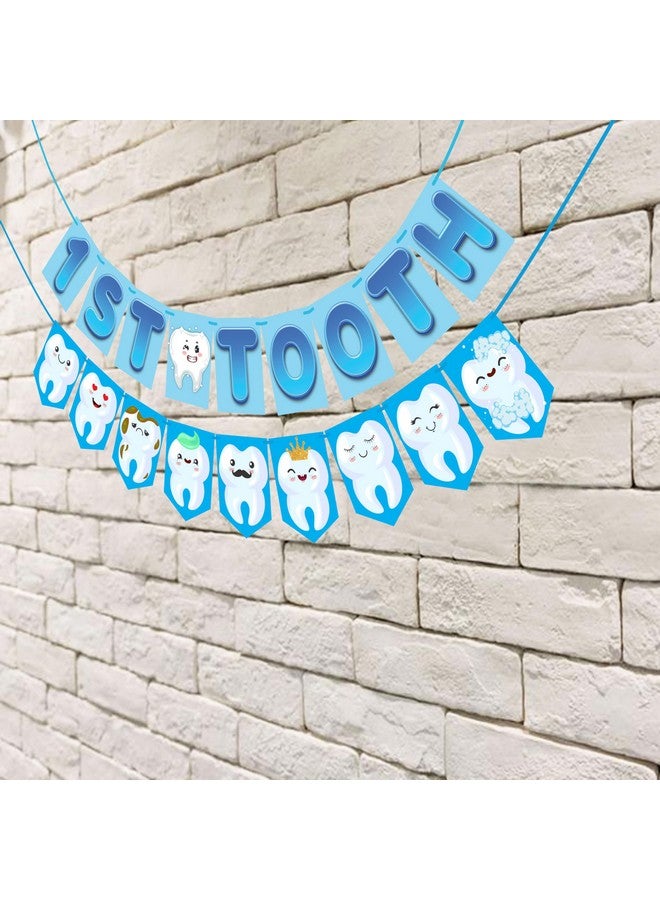 Wobbox 1st Cartoon Tooth Bunting Banner, Blue Colour Gredient with Stylish Font, First Tooth Decoartion, Happy Birthday Decoration - Image 4