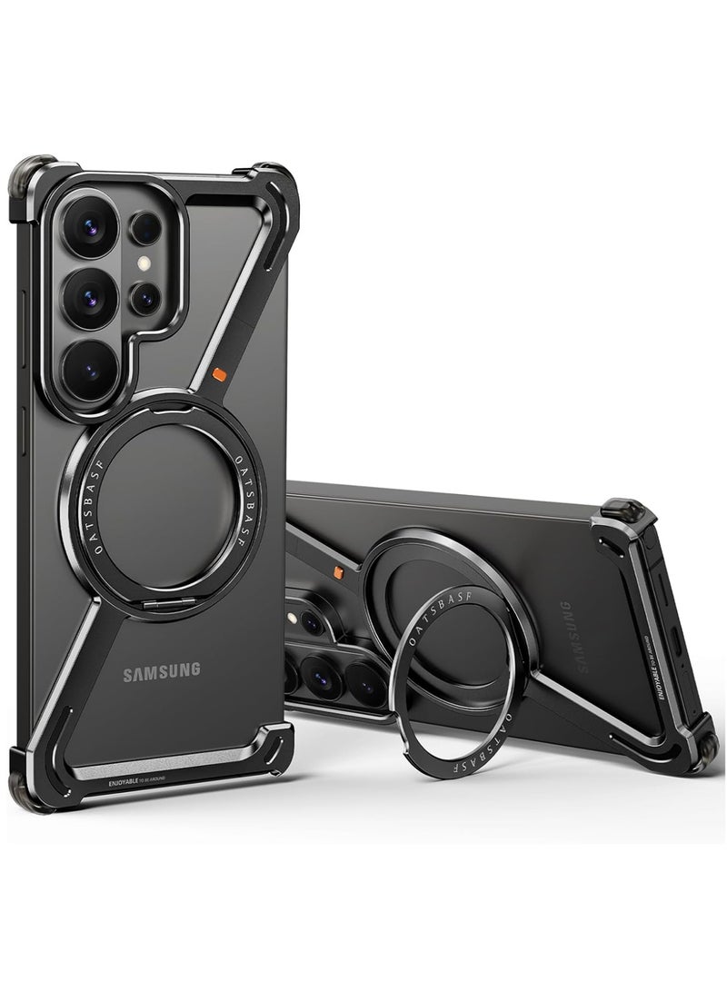 Oatsbasf for Samsung Galaxy S26 Ultra Case, 360° Rotation Kickstand Aluminum Metal Frameless Design Bumper Cover, Black - Image 1