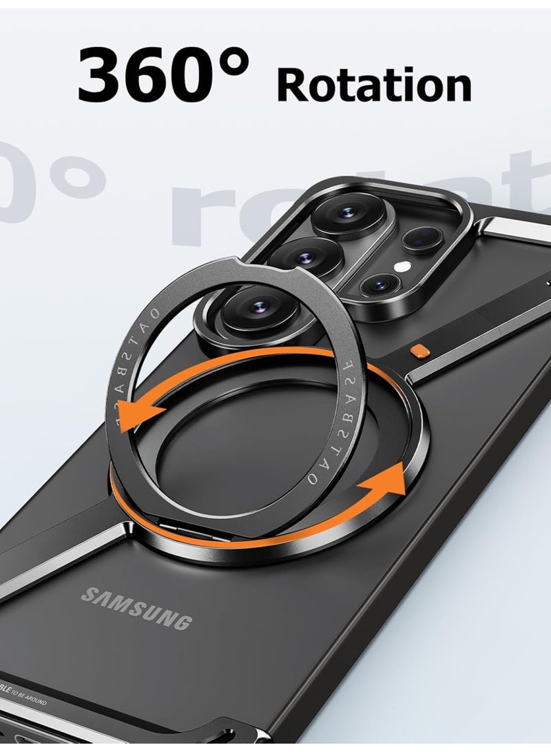 Oatsbasf for Samsung Galaxy S26 Ultra Case, 360° Rotation Kickstand Aluminum Metal Frameless Design Bumper Cover, Black - Image 3