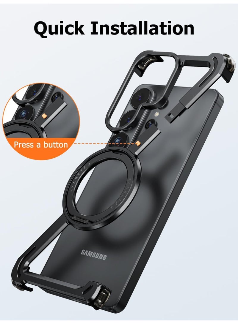 Oatsbasf for Samsung Galaxy S26 Ultra Case, 360° Rotation Kickstand Aluminum Metal Frameless Design Bumper Cover, Black - Image 4