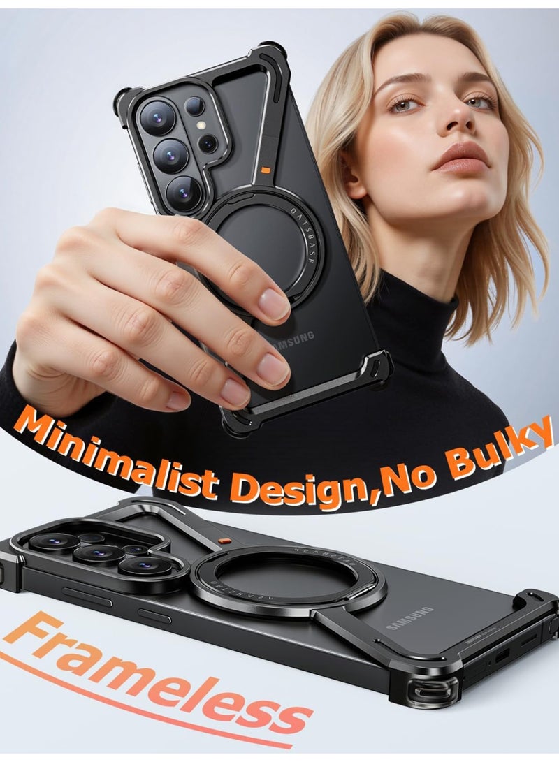 Oatsbasf for Samsung Galaxy S26 Ultra Case, 360° Rotation Kickstand Aluminum Metal Frameless Design Bumper Cover, Black - Image 2