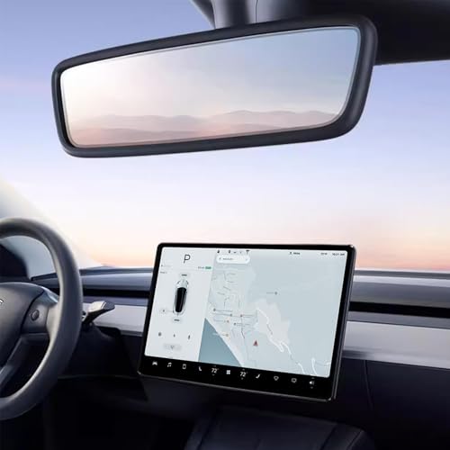 TSTESE 2PCS Protector Trim Frame Compatible with Tesla Model 3 Y 2020-2024 2025 2026 Screen Edge Frame Rearview Mirror Cover Interior Decorations Center Console Decor Highland Juniper Accessories Set (Black) - Image 1