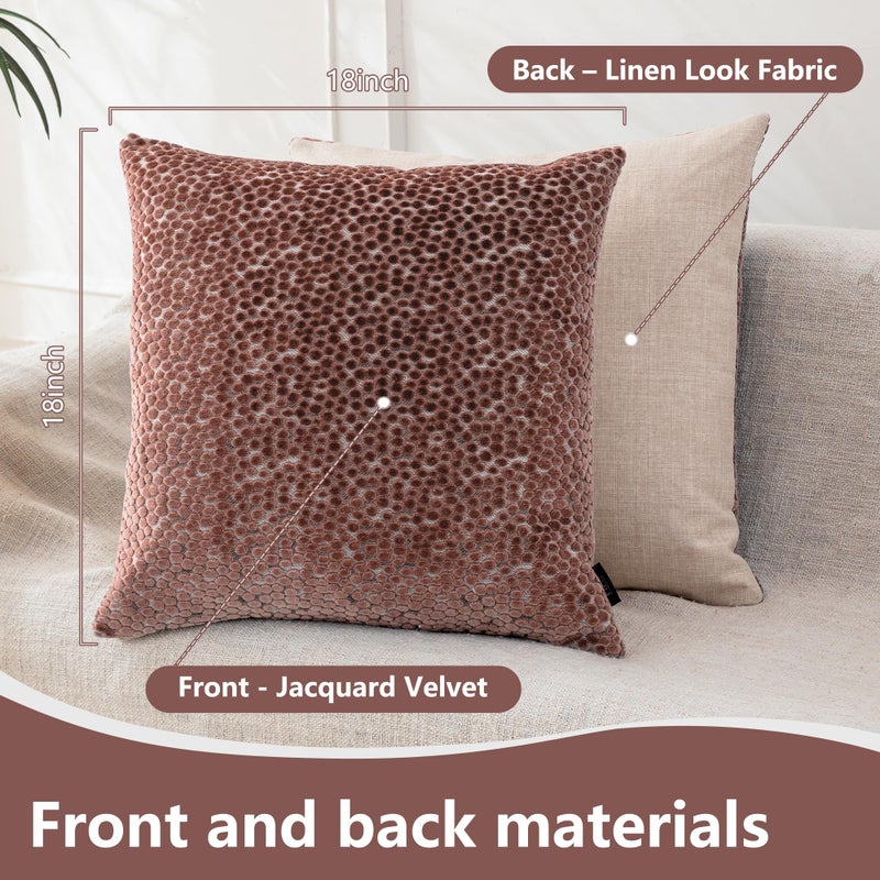 FIFU 2-Pack 18x18 Inch Decorative Throw Pillow Covers - Jacquard Velvet Front with Linen-Look Back, Invisible Zipper, Machine Washable Cushion Shells for Living Room, Bedroom & Home Sofa, Dusty Rose - Image 3