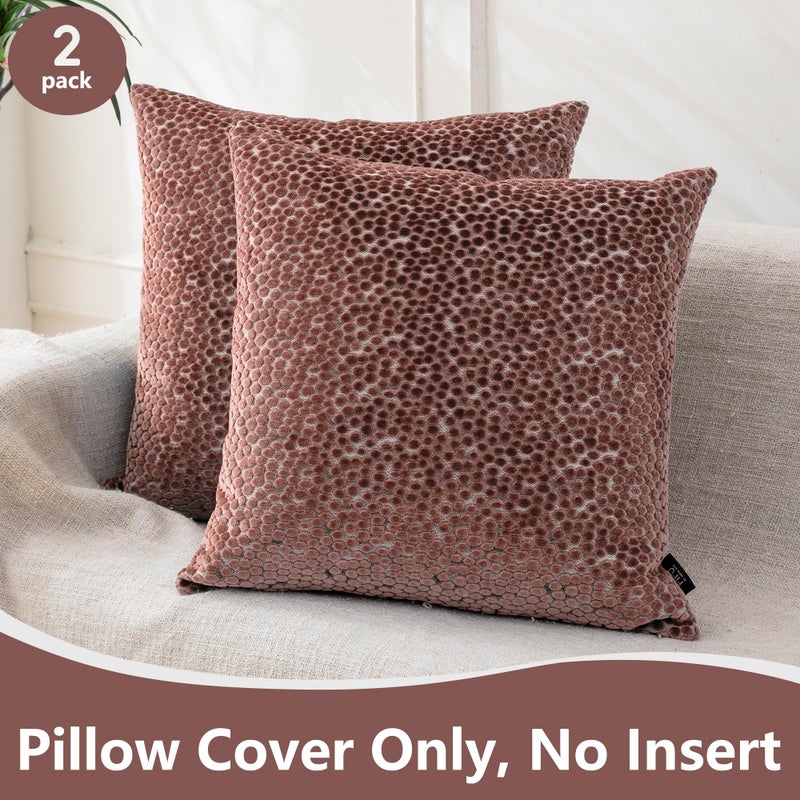 FIFU 2-Pack 18x18 Inch Decorative Throw Pillow Covers - Jacquard Velvet Front with Linen-Look Back, Invisible Zipper, Machine Washable Cushion Shells for Living Room, Bedroom & Home Sofa, Dusty Rose - Image 2