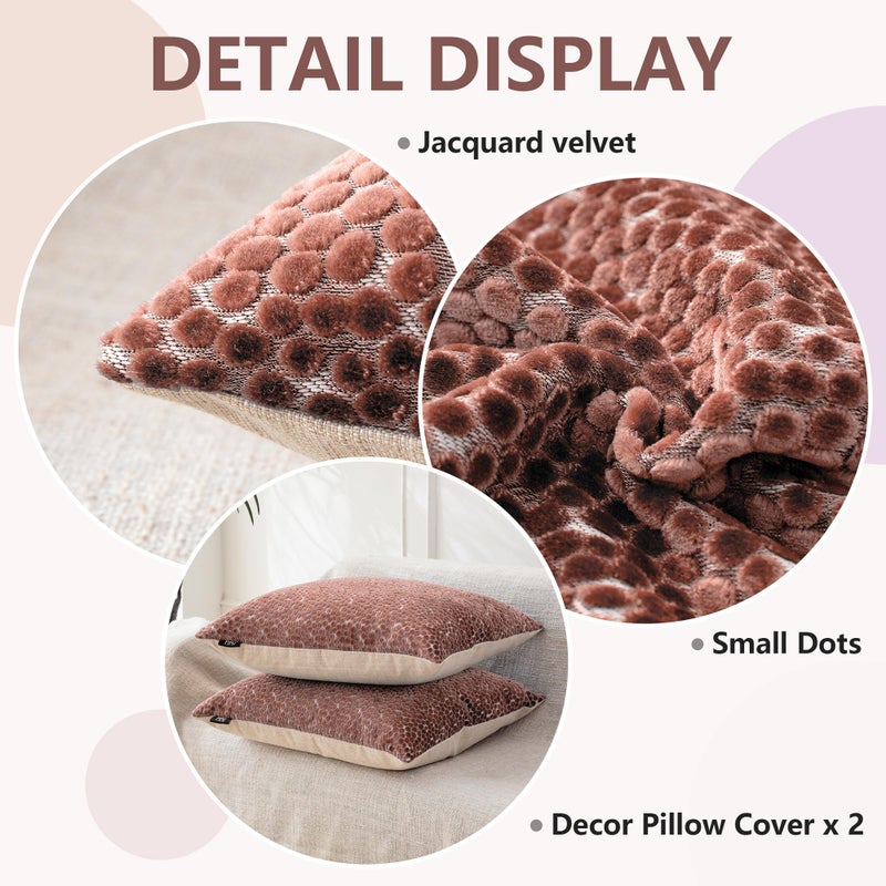 FIFU 2-Pack 18x18 Inch Decorative Throw Pillow Covers - Jacquard Velvet Front with Linen-Look Back, Invisible Zipper, Machine Washable Cushion Shells for Living Room, Bedroom & Home Sofa, Dusty Rose - Image 5
