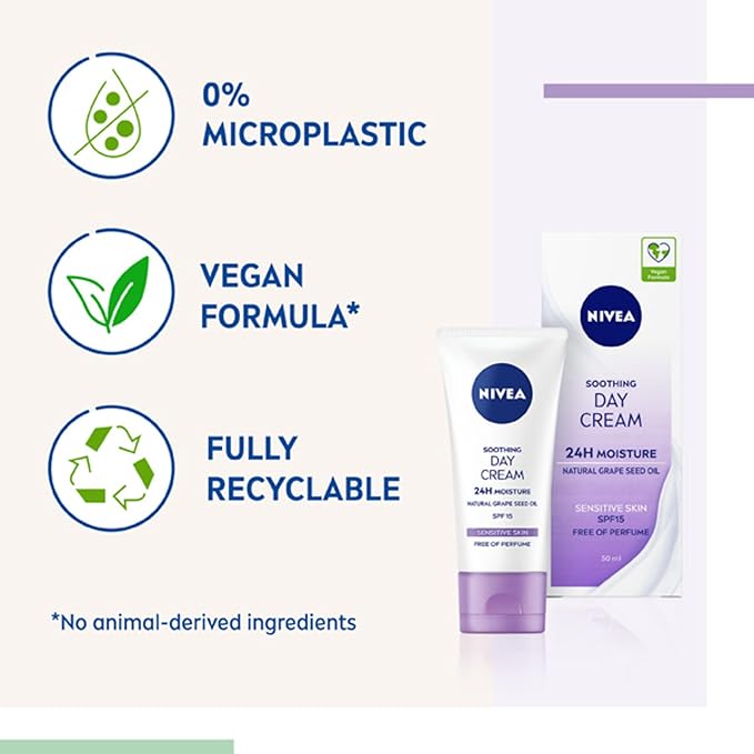 Nivea NIVEA Sensitive Day Cream 50 ml Face Cream and Moisturiser with SPF 15 for Sensitive Skin Summer Skin Care Essentials Sensitive Moisturising Cream - Image 5