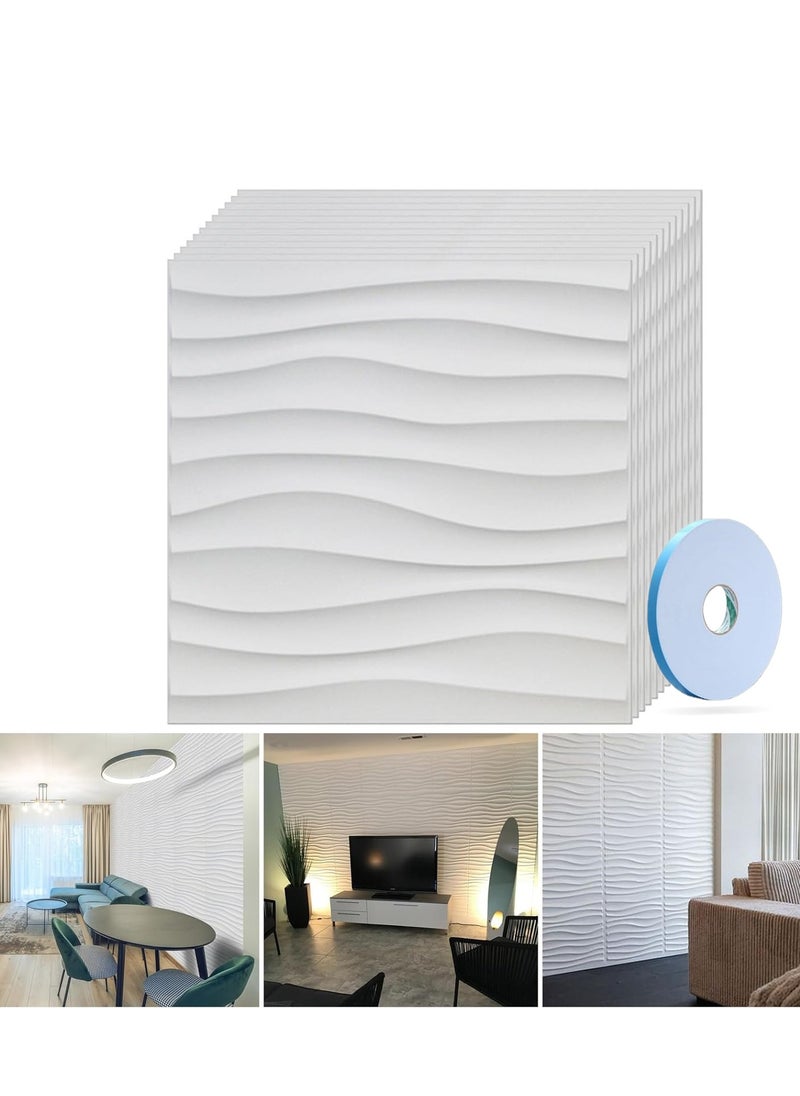 يوڠام 12 قطعة من لوحات الجدران 3D الزخرفية بتصميم متموج من PVC لوحات جدارية 3D محكمة الملمس للداخلية لغرفة المعيشة، الردهة، غرفة النوم، الفنادق، المكاتب ديكور الجدران مات  - Image 1