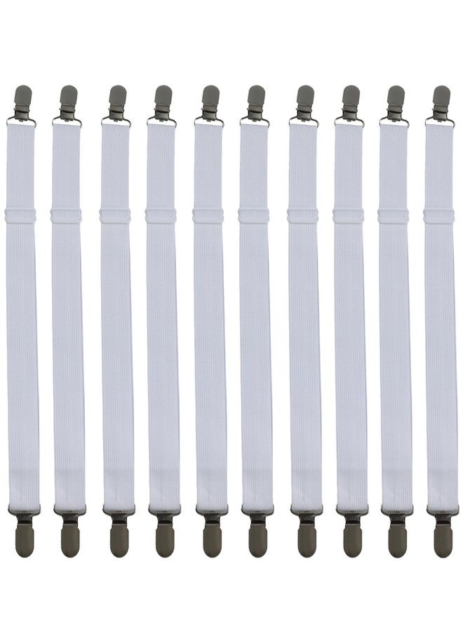 Septe 10 pcs White Adjustable Bed Sheet Straps,Bed Sheet Clips,Sheet Holders for Corners, Fitted Sheet Clips to Hold Sheets in Place - Image 1