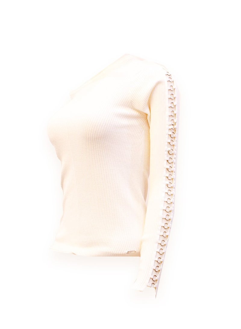 GUESS Guess Women Long Sleeve White Pullover With Stylish sleeve - Medium  - Image 3