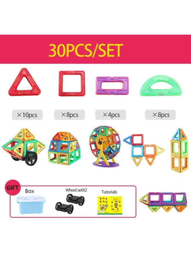 Magnetic Piece Puzzle Building Blocks Toy Pure Magnetic Magnet Assembled Color Window Magnetic Piece Scattered Piece Cross-border-Color:Pure Magnetic 30-piece Set + Wheel + Storage Box + Drawing-Specifications:Cost-effective Medium -5.5cm  - Image 1
