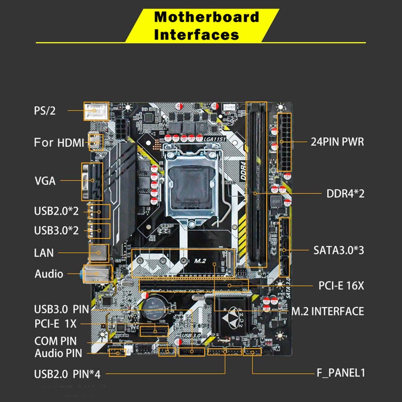 DDR4 B250A4 Computer Motherboard LGA1151 CPU Support 64G Dual Channel Dual M.2 Interface Realtek 1000Mbit USB3.0 SATA3.0 All-Solid Capacitors High-Speed Transmission High-Clear Visual Experience - Image 2