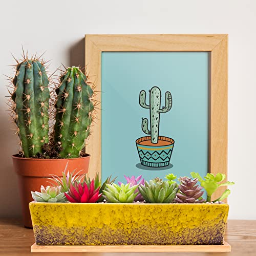 ARTKETTY Succulent Pots - Large Succulent Planter Pots with Drainage, 12 Inch Long Rectangle Bonsai Pot with Bamboo Tray Shallow Ceramic Cactus Flower Planter Window Box for Home Garden Decor (Yellow) - Image 5