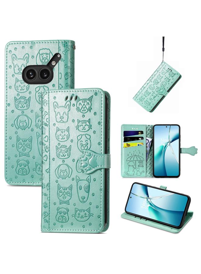 Case For Nothing Phone 2a Plus Cat and Dog Embossed Leather Phone Case