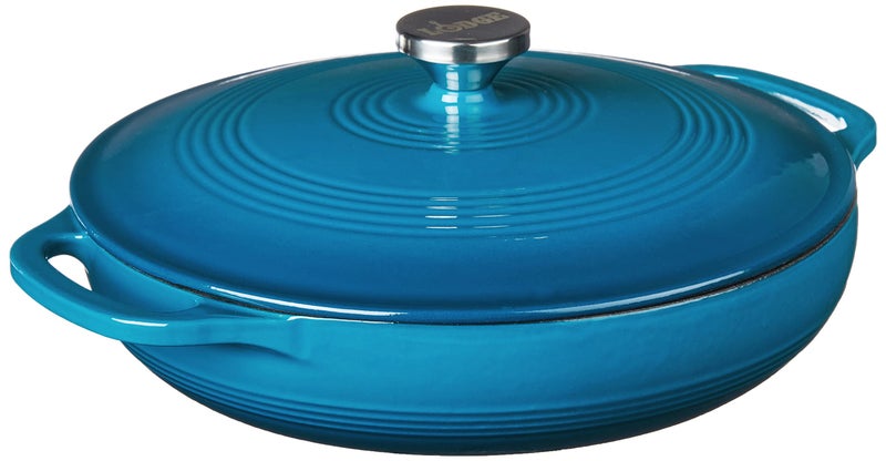 Lodge 36 Quart Enameled Cast Iron Covered Casserole with Lid Dual Handles Oven Safe up to 500 F or on Stovetop Use to Marinate Cook Bake Refrigerate and Serve Cornflower Blue
