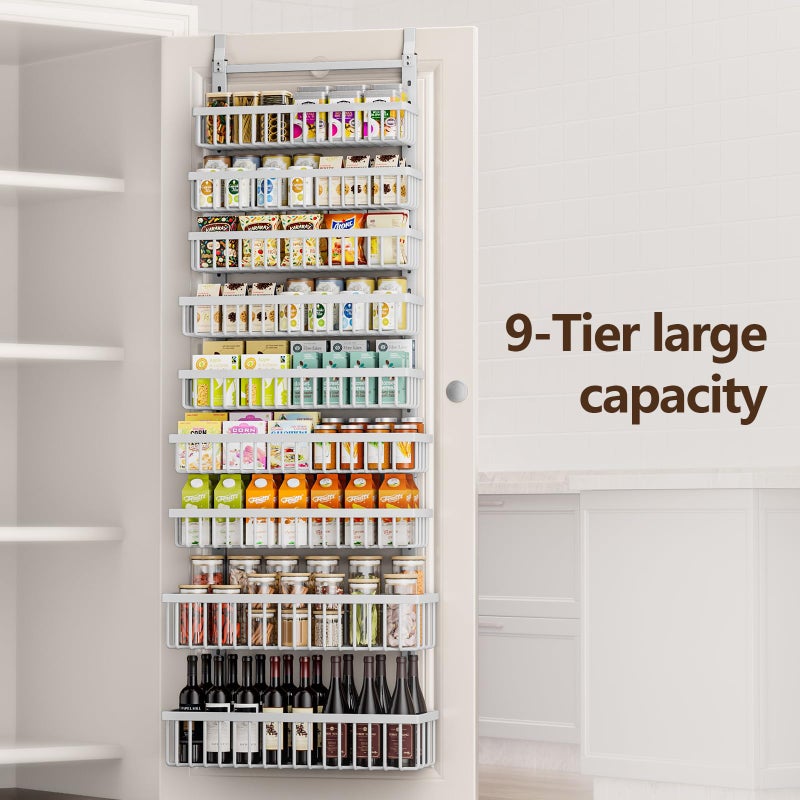 POKIPO 9 Tier Over The Door Pantry Organizer, 2 in 1 Wall Mount or Hanging Spice Rack with Adjustable Basket, Seasoning Organizer and Storage for Kitchen Cabinet Closet Bathroom - Image 2