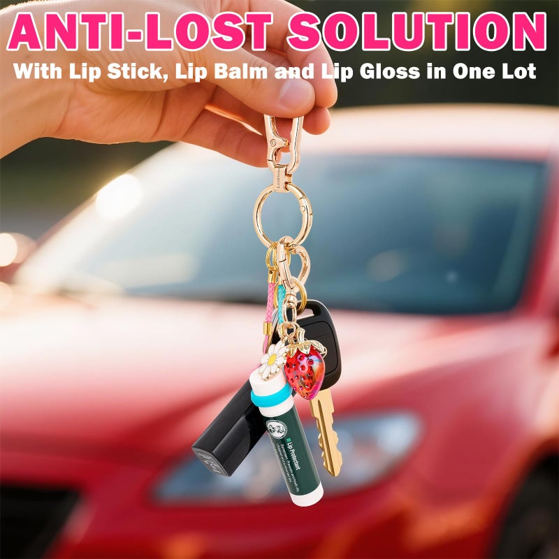 LUCKINEE Lip Balm Holder Key Chain Silicone Lip Gloss Holder Keychain Cap for Summer Fridays, Lipstick Holder Compatible with ChapStick, With Spring O rings and Metal Clip - Image 5