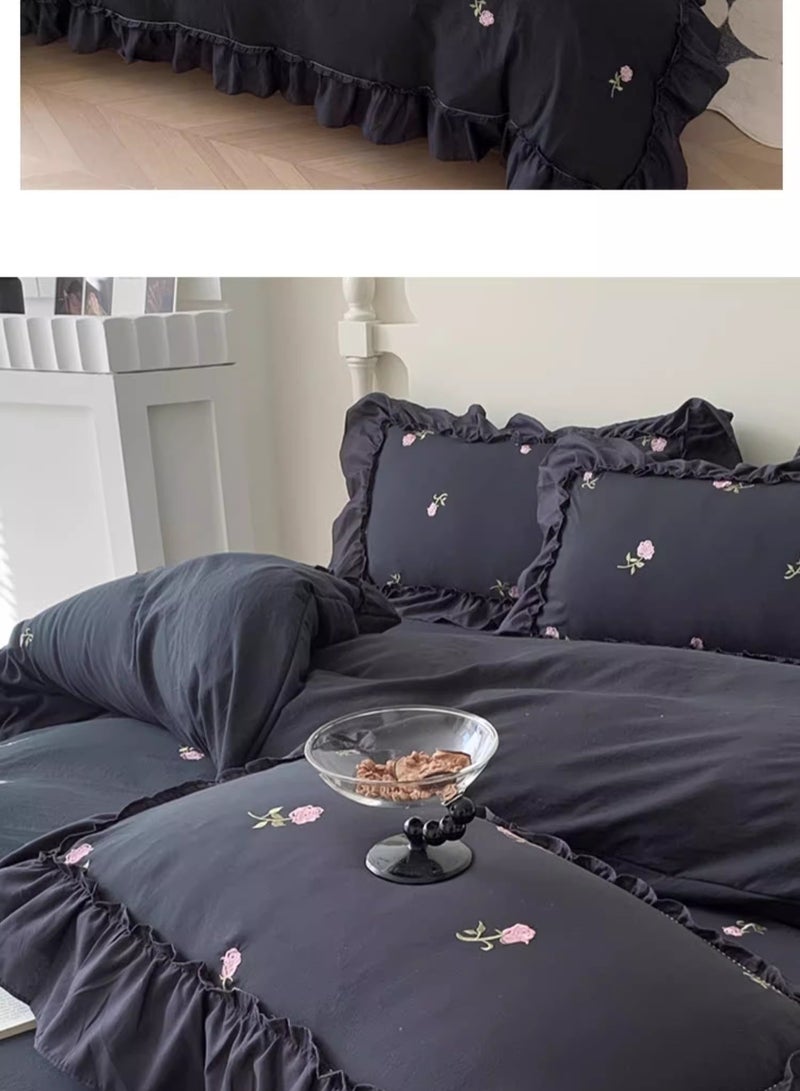 Bed Sheet Style — Four Piece Set Of Washed Cotton Princess Embroidered Bedding  - Image 4