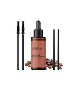 Life & Pursuits Life & Pursuits Organic Castor Oil (50 ml), 100% Pure, Cold-pressed, Hexane Free Castor Oil for Eyebrows and Eyelashes with 4 Mascara/Eyeliner Brush Applicators  - Image 1