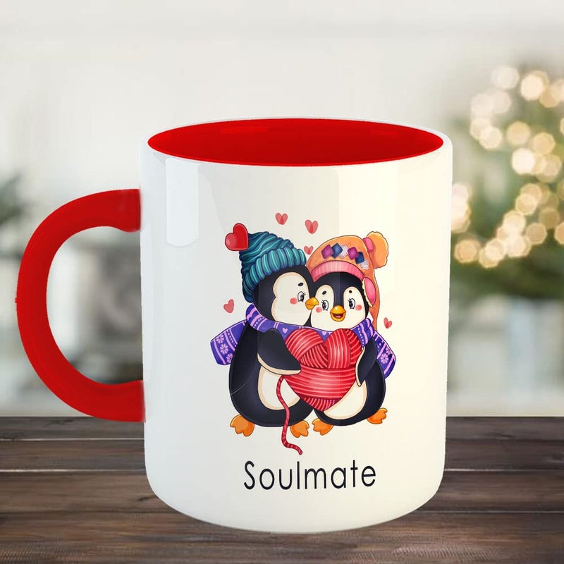 Happu Printed Ceramic Coffee Mug Valentine Day Gifts Penguin Soulmate Valentine Gifts for Girls Boys Her Him Friends Relatives Loved Ones Couples 9283RD - Image 2