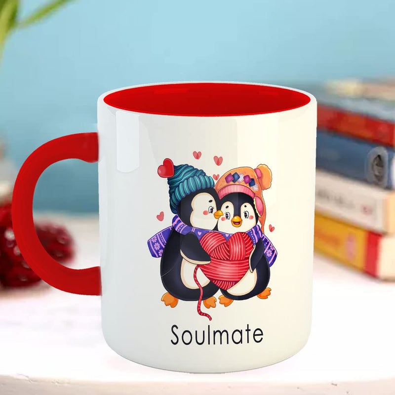 Happu Printed Ceramic Coffee Mug Valentine Day Gifts Penguin Soulmate Valentine Gifts for Girls Boys Her Him Friends Relatives Loved Ones Couples 9283RD - Image 3