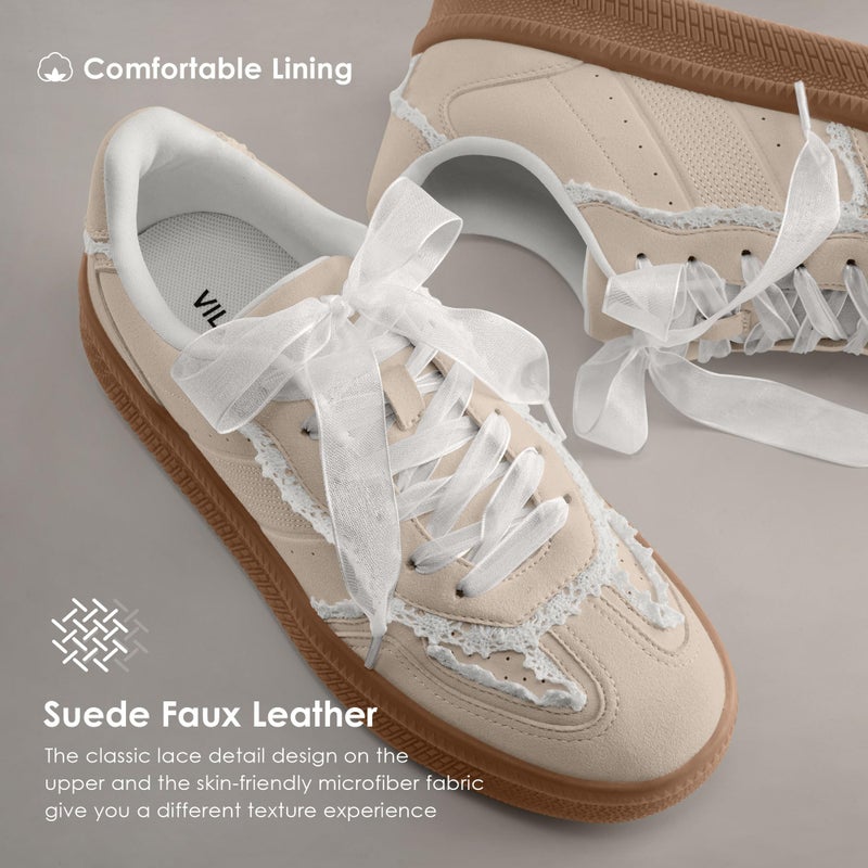 Vilanva Women's Lace Detail Fashion Sneakers Comfortable Casual Dress Sneakers with Retro Gum Sole Walking Trendy Footwear - Image 4