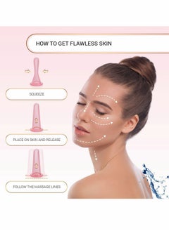 كاست ويف طقم علاج حجامة للوجه من السيليكون مجموعة أكواب تدليك للعين والوجه بأربعة أكواب مع فرشاة تنظيف وتقشير مجانية مضادة للتجاعيد ومضادة للشيخوخة باللون الوردي  - Image 5