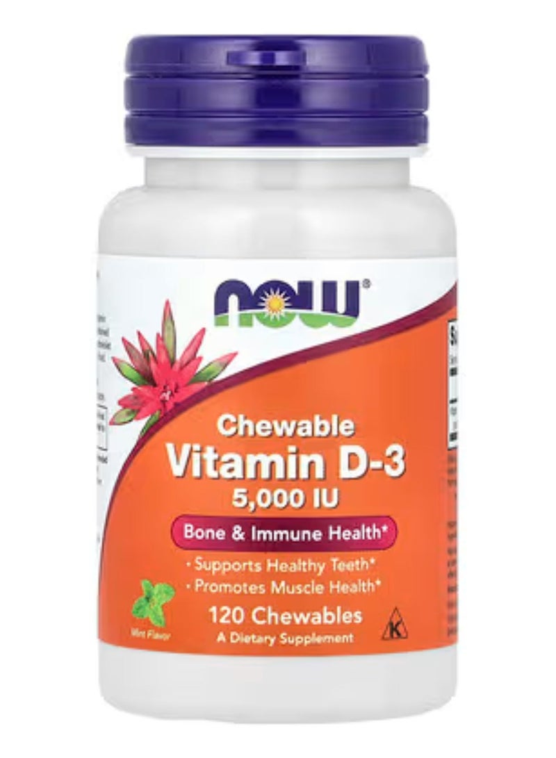 now Vitamin D-3 5000IU Dietary Supplement 120 Chewables - Image 1
