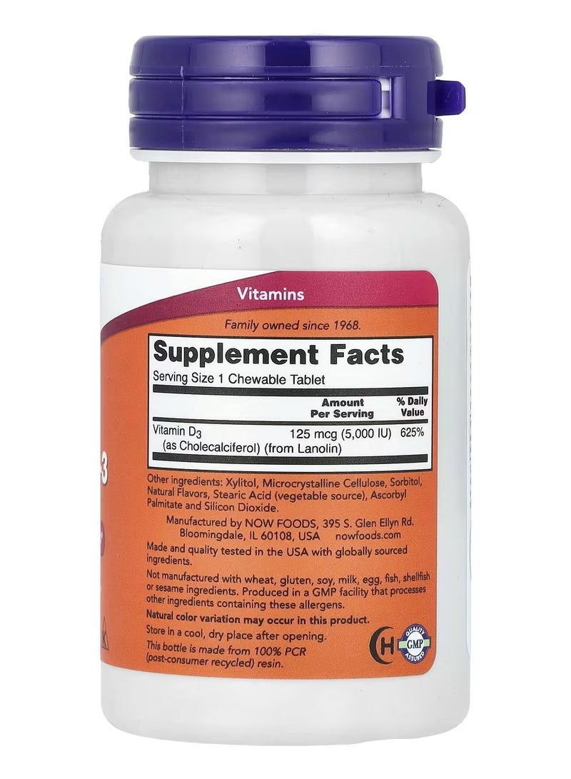 now Vitamin D-3 5000IU Dietary Supplement 120 Chewables - Image 2