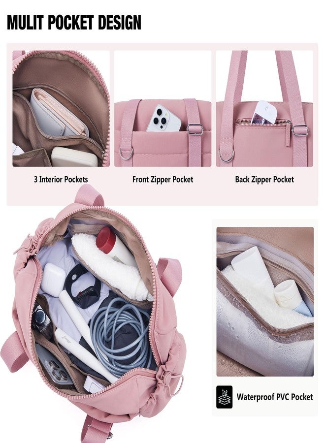 ROULENS - Set of 2 Small Gym Bags for Women with Wet Compartment and Wallet, Gym Bag for Workout, Sports, Travel, Dark Pink, CH - Image 3