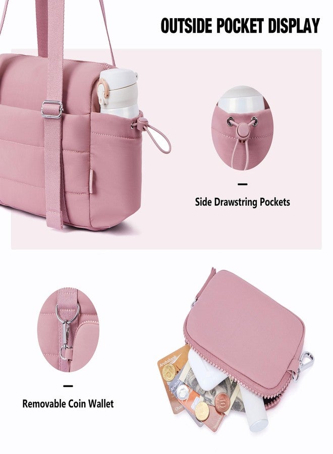 ROULENS - Set of 2 Small Gym Bags for Women with Wet Compartment and Wallet, Gym Bag for Workout, Sports, Travel, Dark Pink, CH - Image 4