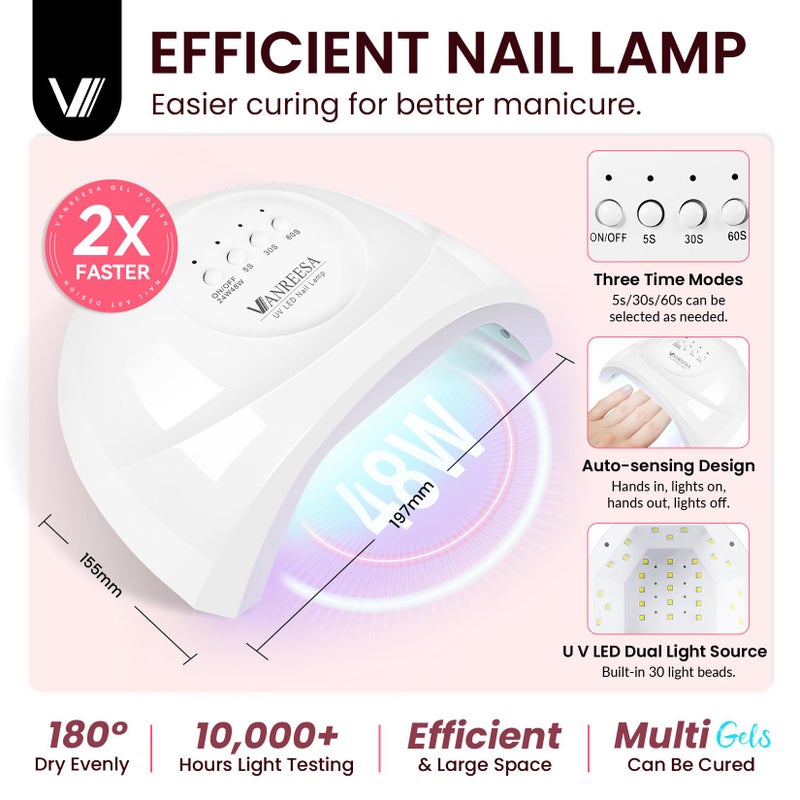 VANREESA Gel Nail Polish Kit with U V Light 53 Pcs Gel Polish Nail Set 36 Popular Colors Nail Polish Set + Base and 4 Effects Top Coat with Manicure Tools Complete Nail Kit Gifts for Women Girls - Image 4