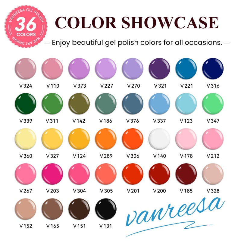 VANREESA Gel Nail Polish Kit with U V Light 53 Pcs Gel Polish Nail Set 36 Popular Colors Nail Polish Set + Base and 4 Effects Top Coat with Manicure Tools Complete Nail Kit Gifts for Women Girls - Image 2