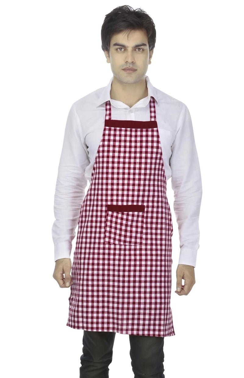 Switchon Switchon Cotton Check Kitchen Chefs Apron with Cap 23inch Mehroon and White Proudly Made in India - Image 3
