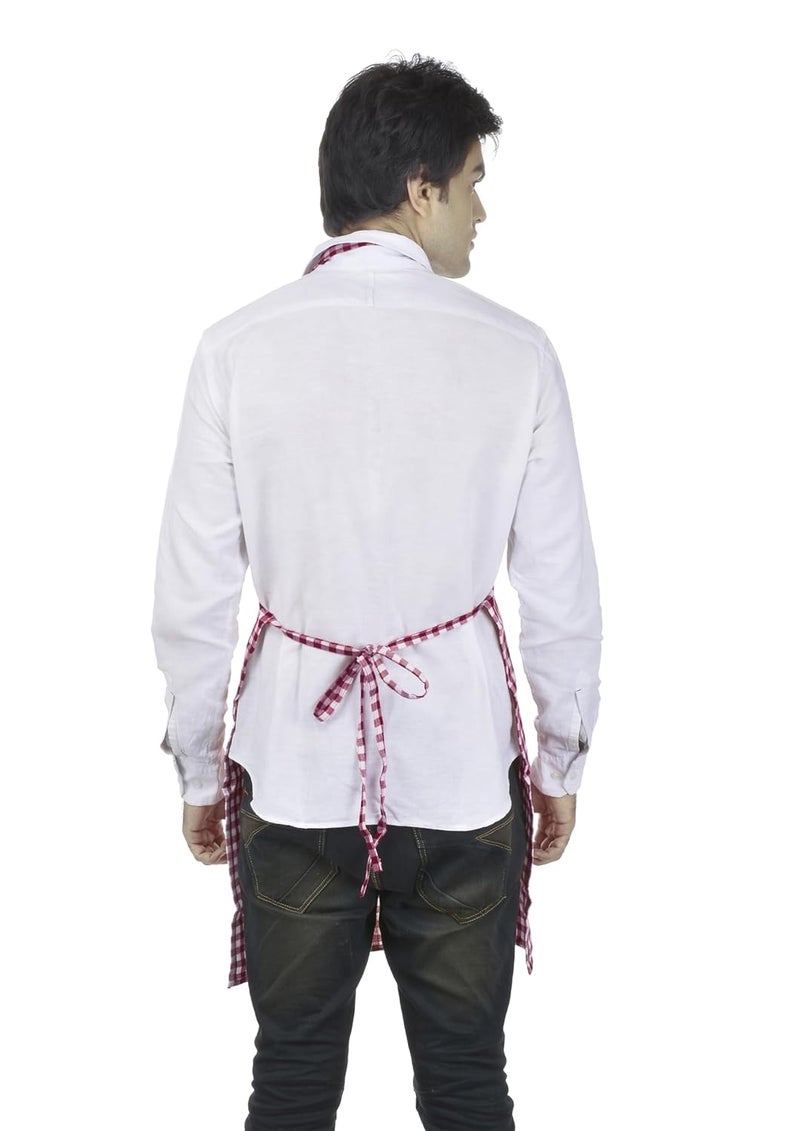 Switchon Switchon Cotton Check Kitchen Chefs Apron with Cap 23inch Mehroon and White Proudly Made in India - Image 2