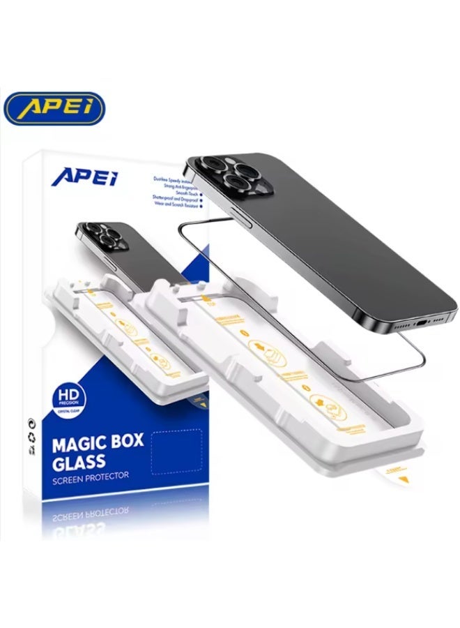 Apei iPhone 17 Pro Max Screen Protector, Black HD Clear Dust Free Magic Box Glass Clear Screen Protector – 9H Tempered Glass, Anti-drop, Anti-fingerprint, 2.5D Clear HD - Image 1