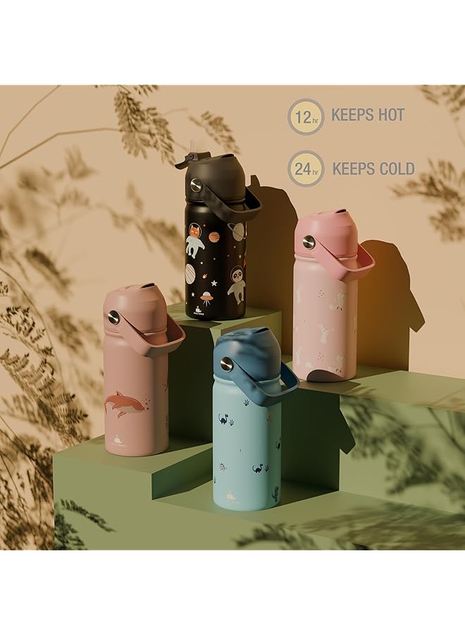 إيروريكس زجاجة مياه من الفولاذ المقاوم للصدأ للأطفال زجاجة مياه للأطفال مقاومة للتسرب للمدرسة 380 مل زجاجة مياه للأطفال الصغار خالية من مادة BPA مع شفاطة مزدوجة الجدار للسوائل الساخنة والباردة باللون الأسود - Image 5